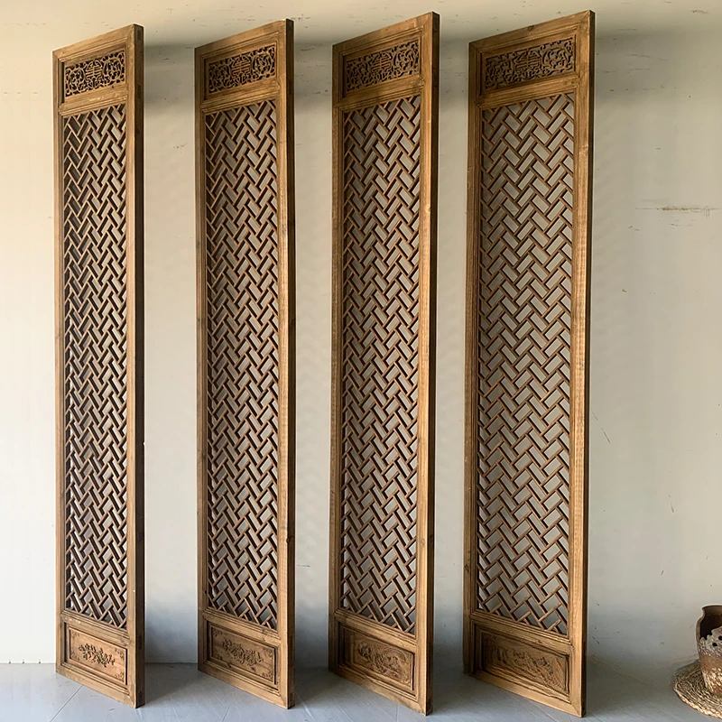Partition Screen Divider - Chinese solid wood hollow lattice antique