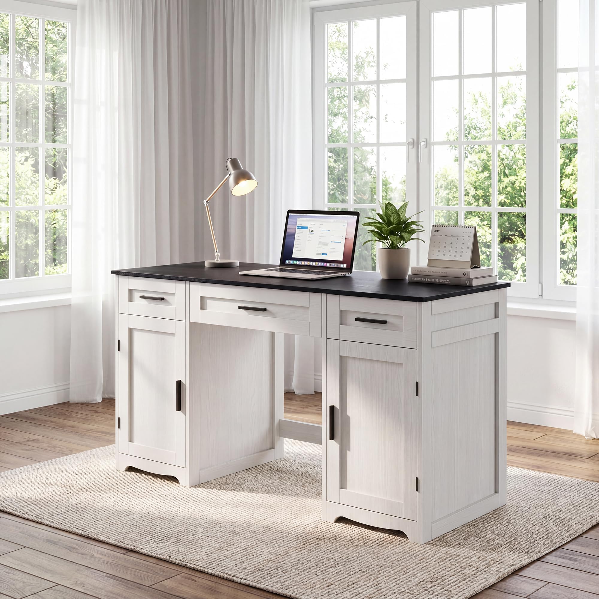 Office Furniture Home - Farmhouse Executive Desk With Drawers Wood